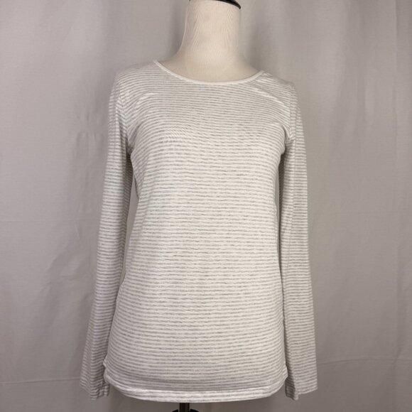 Duluth Trading Co. Women's Long Sleeve Top | Grey & White Striped | Small - Picture 1 of 5